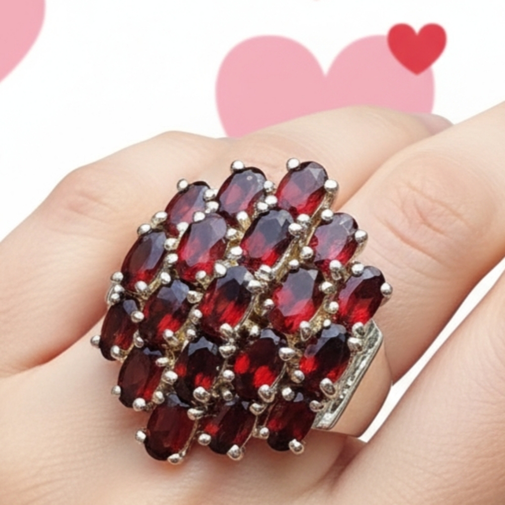 Sterling silver chunky ring size 10 unisex ruby red garnets? Fine jewelry